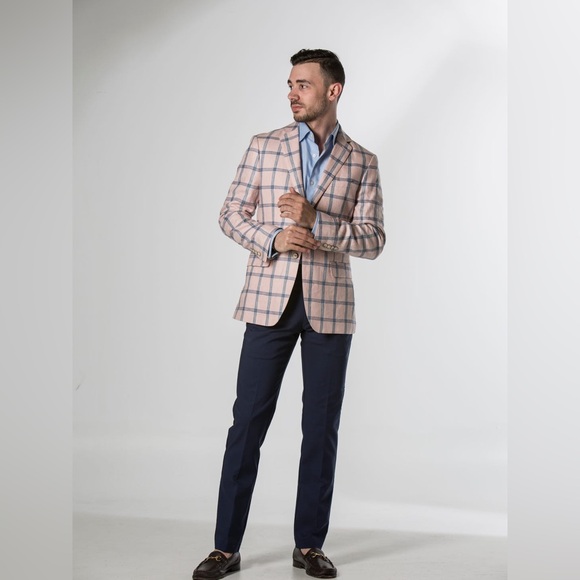 Men'sTalliaPink & Blue Windowpane Sport Coat36R